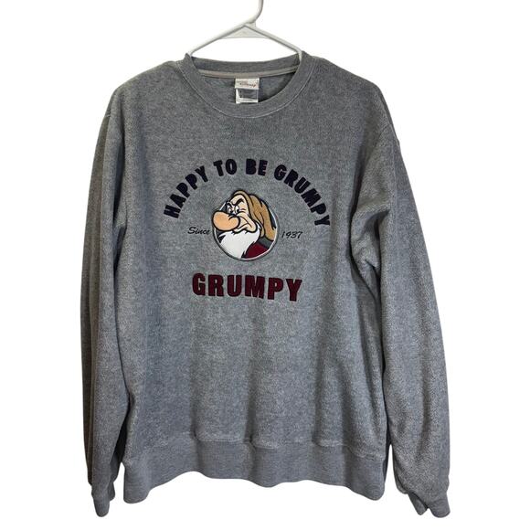 Disney Store Grumpy Sweatshirt Sz M Gray Crewneck Happy to Be Grumpy Snow White - Picture 1 of 6